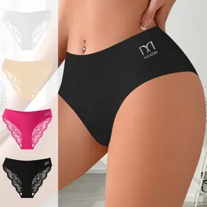 QUASTI 4-Pieces Women's Mid-Rise Lace Sexy Thongs, Contrast Lace Sexy Lightweight Bridal Basic Briefs for Women Girlfriend's Gifts, Elastic Sexy Ladies Minimalist Briefs Thongs Panties, S-XXL Womenswear Fits