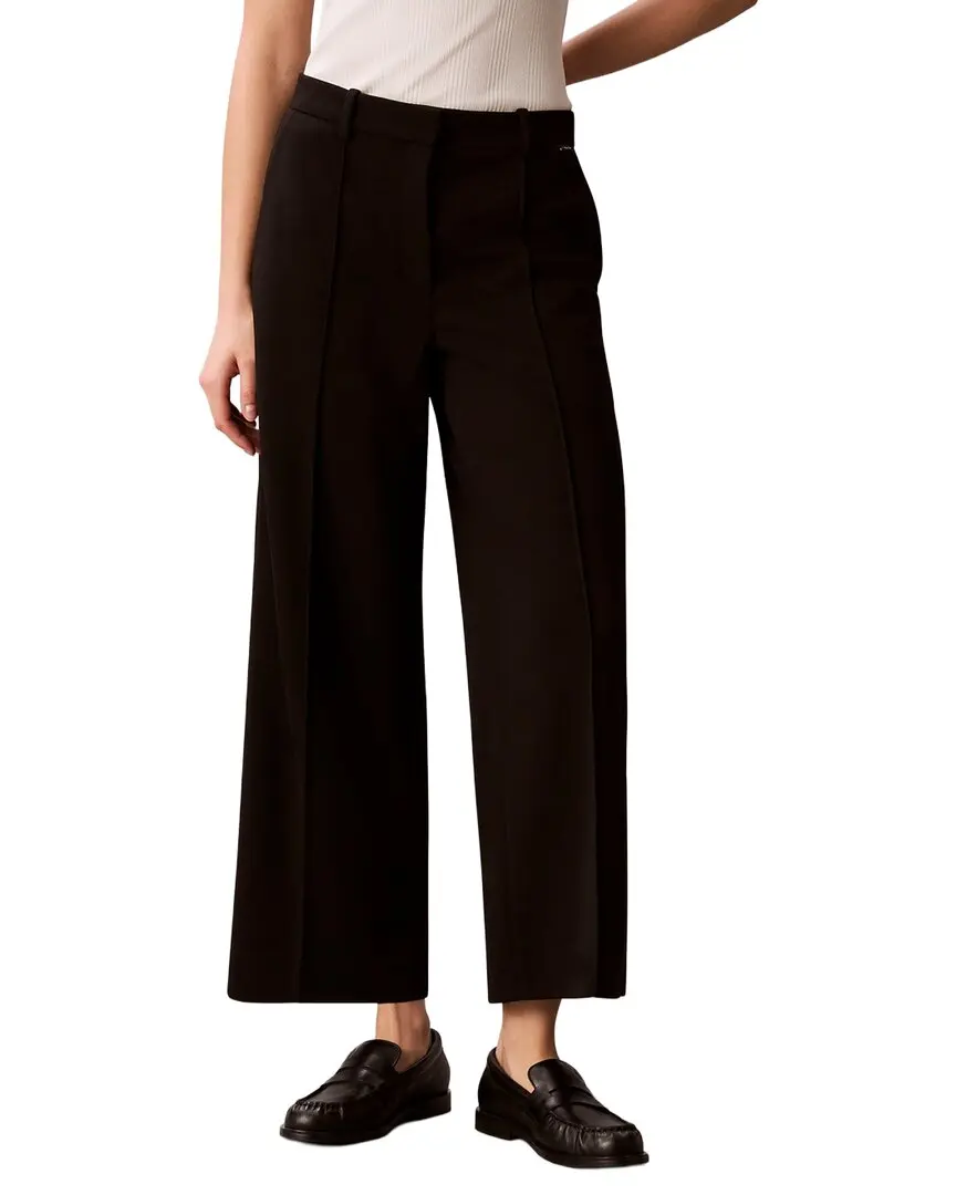 Calvin Klein Stretch Crepe Cropped Wide Leg Pant