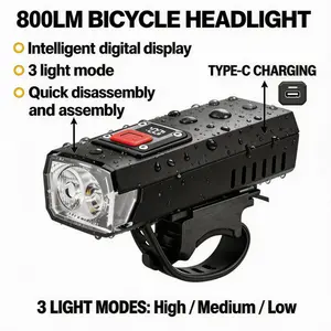 USB Rechargeable Bicycle Headlight bike accessories with Digital Display High Brightness LED Handlebar Mount for Night Cycling Commuting & Outdoor Adventures bike accessories mtb off-road cycling commuting