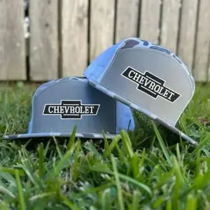Chevrolet Bowtie Embroidered 7 Panel Hat, All Black Truck Snapback Cap, Classic American Pickup Enthusiast Flat Bill Trucker Hat, Adjustable Streetwear Gift for Men Gift For Him, Gift For Her