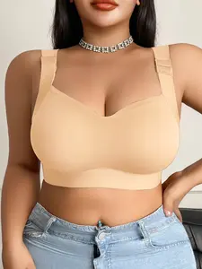 Plus Size Seamless Bra for Full Bust, European Style Plump Chest Bra, Medium Support, Solid Pattern, Casual Wear, All Seasons