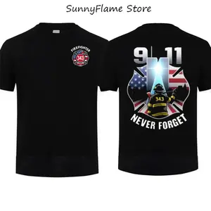 9/11 Never Forget Firefighter T-Shirt, 343 Fallen Heroes Memorial Tee Patriotic Fireman First Responder Gift Cotton Short Sleeve Gift for Men Top, Gift Father's Day