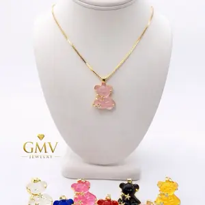 GMV Jewelry Rainbow Teddy Necklace - Non Tarnish Material, Available in Multiple Colors, Perfect for Gift