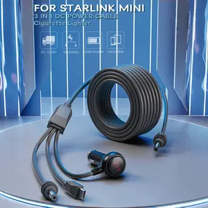 Starlink Mini Cable 3 in 1 DC Power Cable 10FT 100W Car Charger with Switch and Voltage Display USB C to DC Cord with 12-24V Cigarette Lighter Plug Waterproof 18AWG Wire Plug & Play Suit for Travel