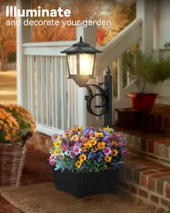 Solar Outdoor Lamp with Planter, 3000K Warm White Solar Street Light, 2-in-1 Wall Mounted/Free Standing Garden Light with Flower Pot, IP44 Waterproof Solar Porch path Light for Patio, Pathway, Yard Decor