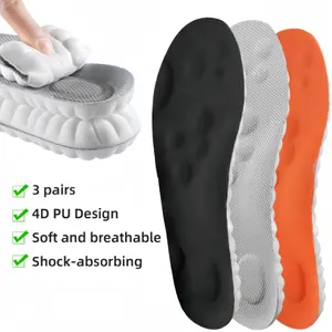 3 Pairs Soft Elastic PU Material 4D Massage Insoles,Breathable,Shock Absorbing,Comfortable,for Running,Walking,Working,Sports