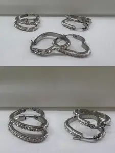 Silver Heart Hoops With Rhinestones Earring Set