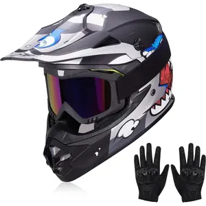 Youth Kids Dirt Bike Helmets Motocross Offroad ATV BMX MX Dirtbike Motorcycle Helmet J-01 with Goggles and Gloves DOT Approved