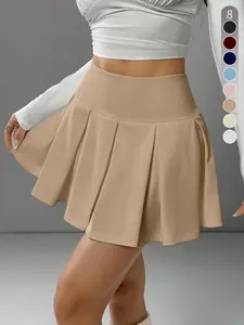 Women's High Waist Pleated Mini Skirt Set, Cute Sporty Casual Short Skirts, Pleated Sports Skirt, Summer Women's Clothing, Slim-Fitting Kint Fabric, Moderate Thickness