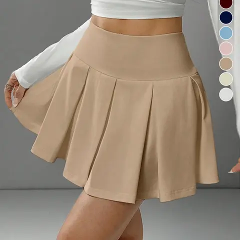 Women's High Waist Pleated Mini Skirt Set, Cute Sporty Casual Short Skirts, Pleated Fashion Sports Skirt, Stretch Skirt, Summer Women's Clothing, Slim-Fitting Kint Fabric, Moderate Thickness