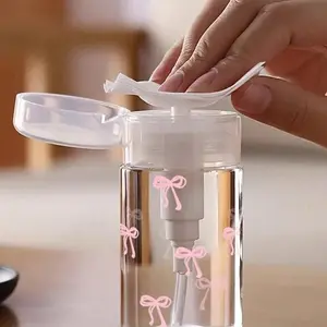 Pink Bow Pattern Clear PET Refillable Travel Bottle, Makeup Remover Dispenser, Dispensing Bottle with 3.38oz/6.76oz Portable Pump Dispenser for Nail Polish Remover, Toner and Makeup Remover, Dome Design, Hand Wash Only, Reusable, Makeup Remover Tool.