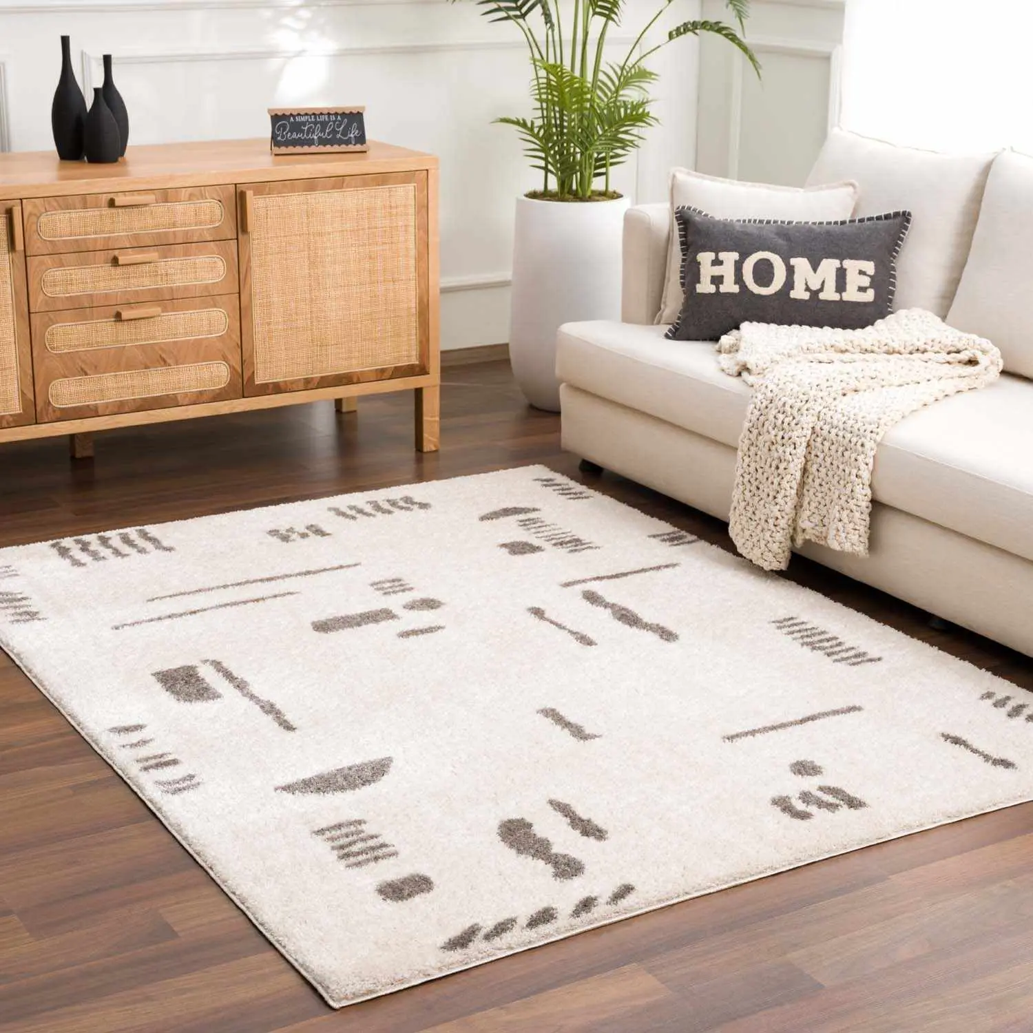Azriel Charcoal Washable Area Rug, Modern Minimalist Home Decor Mat for Indoor Living Room Floors