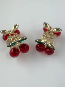 Elegant Sweet Cherry Mini Hair Clips Set of 2, Side Bangs Accessories, College Style Hair Decorations, Daily Wear and Valentine's Day School Look