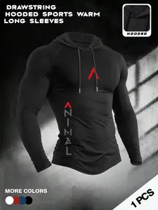 Men's Fashion Hooded Long Sleeve Graphic Sweatshirt, Casual Fitted Design, All-Season Wear, Moderate Fabric Thickness, H-Type Silhouette, Athletic, Sports, Sportswear Sweatshirt