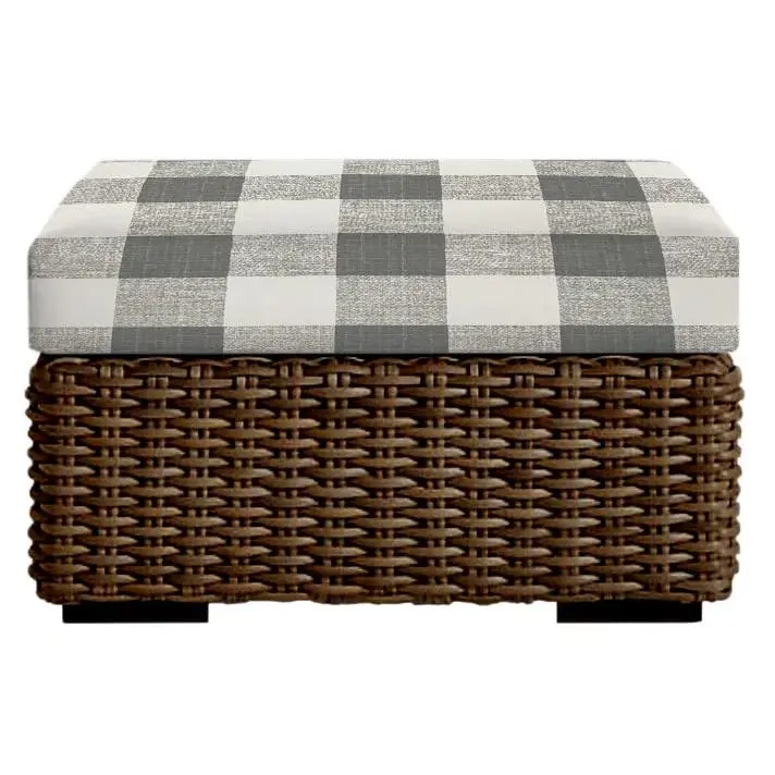 RSH Décor Grey Buffalo Plaid Foam Ottoman Cushion for Indoor Outdoor Use, 23" x 19" x 4"