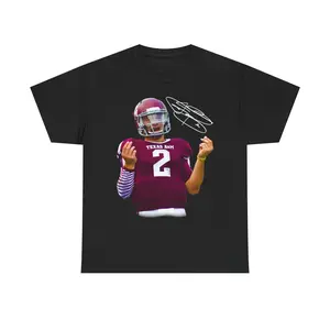 Retro Distressed Johnny Manziel Money Texas A&M Heisman Trophy Graphic Tee, Soft Cotton Unisex Collector Football Streetwear Casual Top
