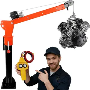 Pickup Truck Bed Crane 1100LBS Capacity with 2000LBS Electric Winch, 360° Swivel & Telescoping Boom, Heavy Duty Hoist for Engines, Generators, Farms, Garages and Construction Sites