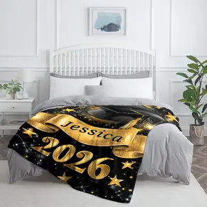 1pc Graduation Hat Celebrating Graduation of Class 2026 Custom name Print Portable Blanket- Lightweight Throw for Sofa, Travel, Camping, Bed, Livingroom, Office, and Bed - Digital Printing Blanket with Soft and Warm Fabric