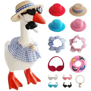 4 Sets Mini Desk Goose Outfits 7 Inches Mini Desk Goose Clothes with Cute Felt Hat Necklace Dresses and Sunglasses for Magnetic Porch Geese Key Holder Decor Gifts