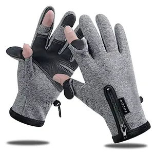 Winter Warm Gloves Waterproof Touchscreen Zipper Thermal Fleece-Lined Insulated Outdoor Rider Sports Anti-Slip Gloves for Running Cycling Driving Hiking