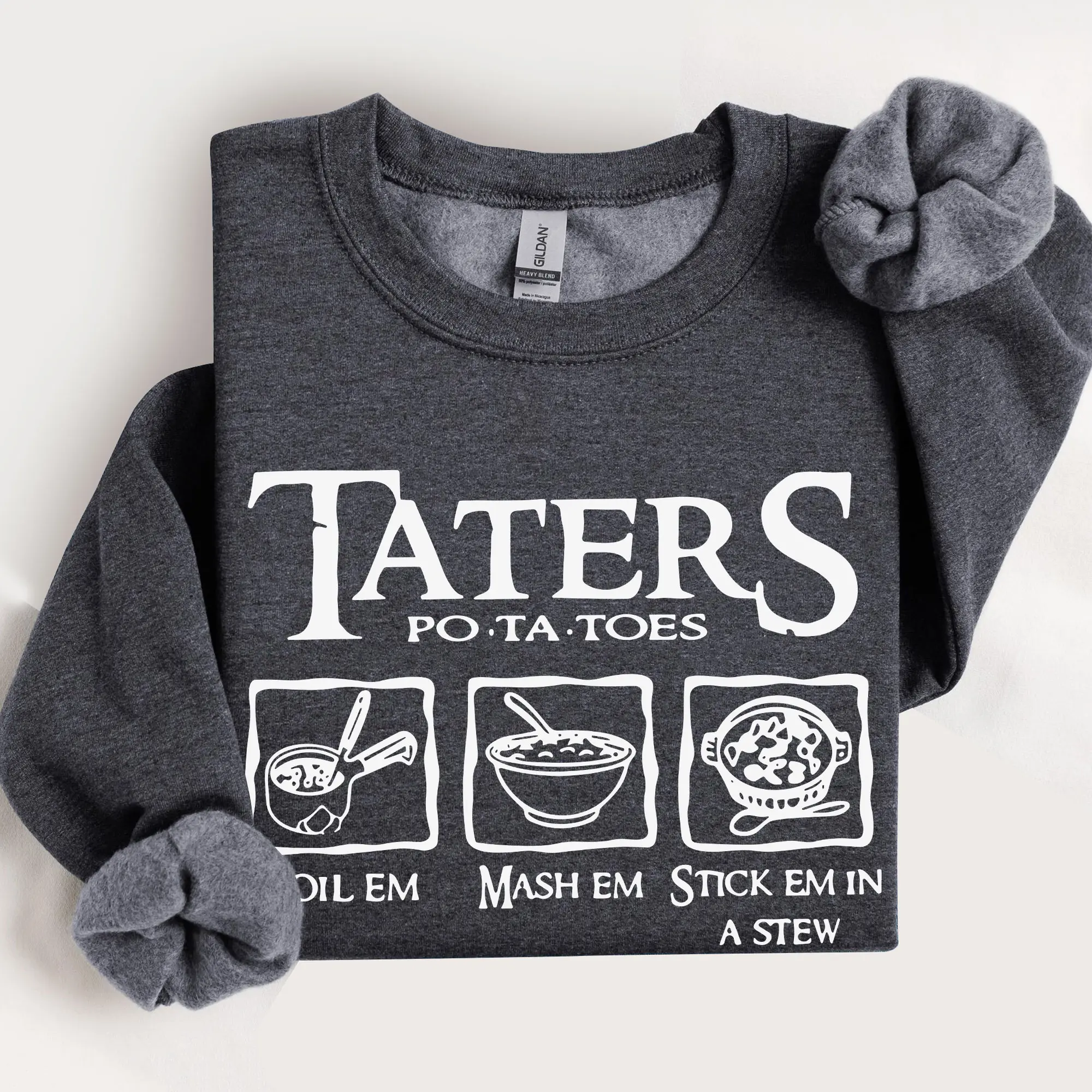 Funny Potatoes Shirts, Taters Boil Em Mash Em Stew Em LOTR, Unisex Crewneck Potato Shirt, Funny Sayings Shirt