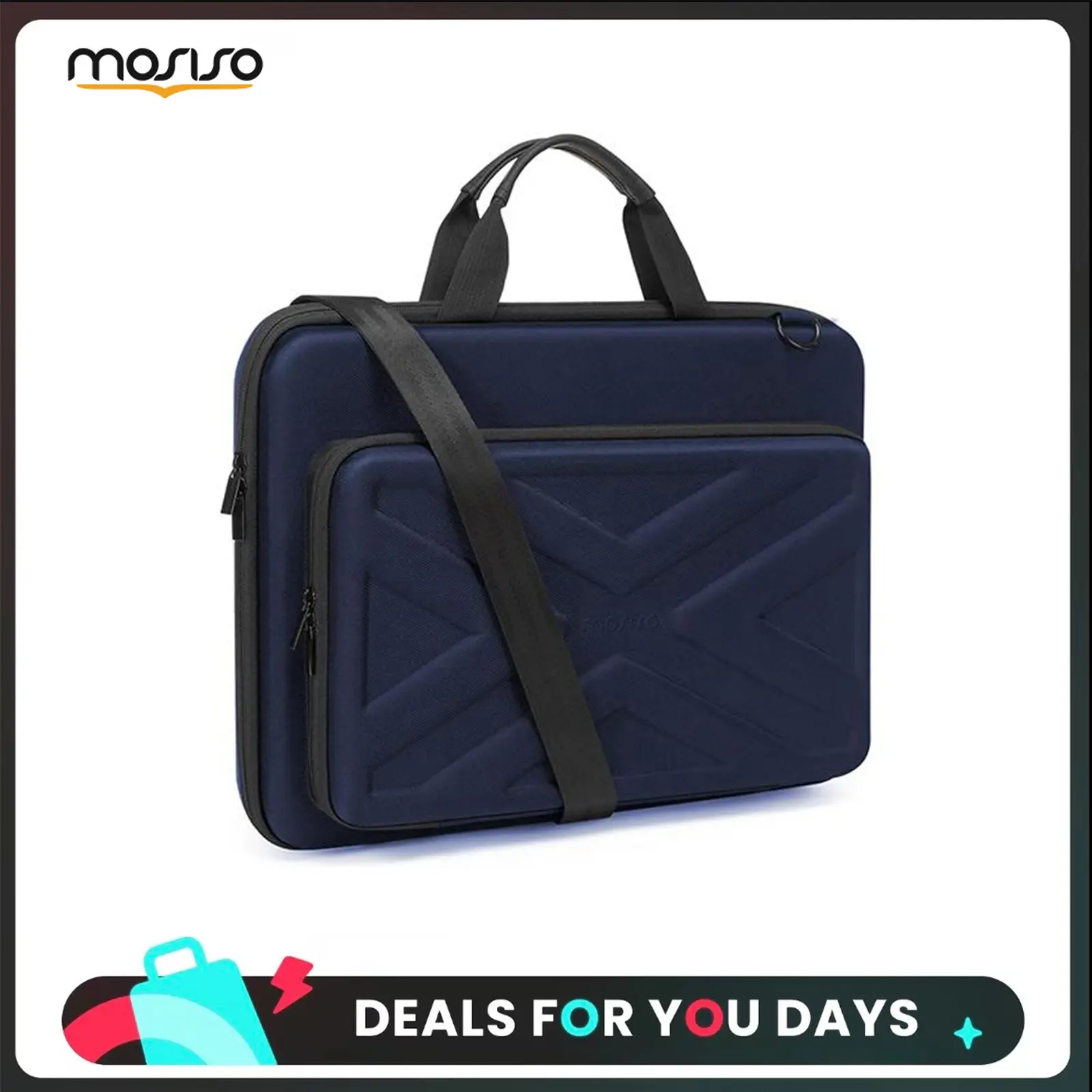 MOSISO Minimalist Plain Hardshell EVA Laptop Shoulder Bag - 13.3-17.3in Velvet-Lined PU Leather Handle, Waterproof Shockproof 180° Full-Zip Briefcase with Removable Strap, Front Pocket, Trolley Strap for Business, Travel (MacBook Air/Pro, Dell, HP, ASUS),