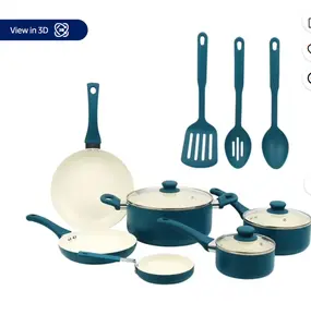 Mainstays 12 Piece Ceramic Nonstick Aluminum Pots and Pans Cookware Set, Blue