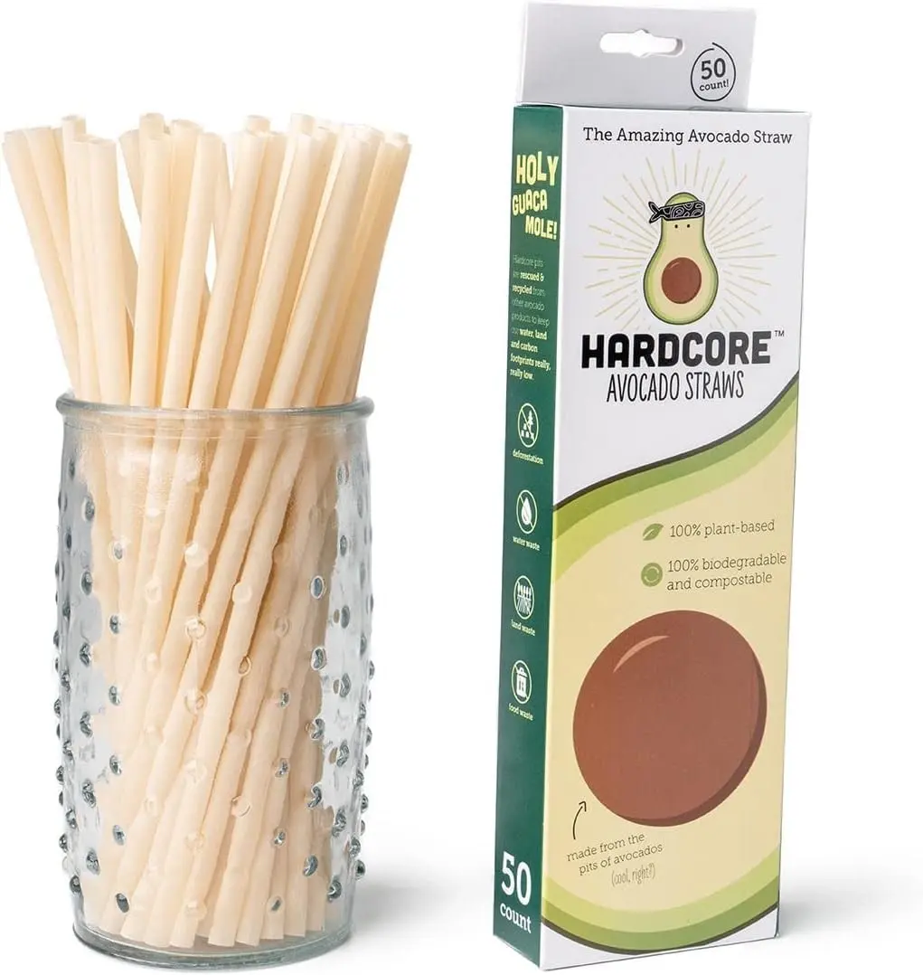 Eco Friendly Straws - 100% Biodegradable & Compostable, Made From Avocado Pits - 50 Count