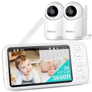 Jartoo 2K Video Baby Monitor with 2 Cameras, 3000ft Long Range, 5.5" FHD IPS LCD Screen,, 360-Degree View, AI Cry Detect, 6000mAh Battery, Bedroom