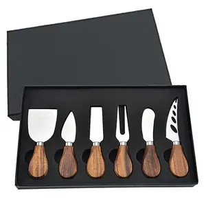 6 Pcs Cheese Knife Set with Bamboo Wood Handle,Including Stainless Steel Cheese Knives,Slicer,Cutter,Fork,Cheese Spreading Knife for Charcuterie Boards and Cutlery,Christmas Gifts,Hand Tools Kits