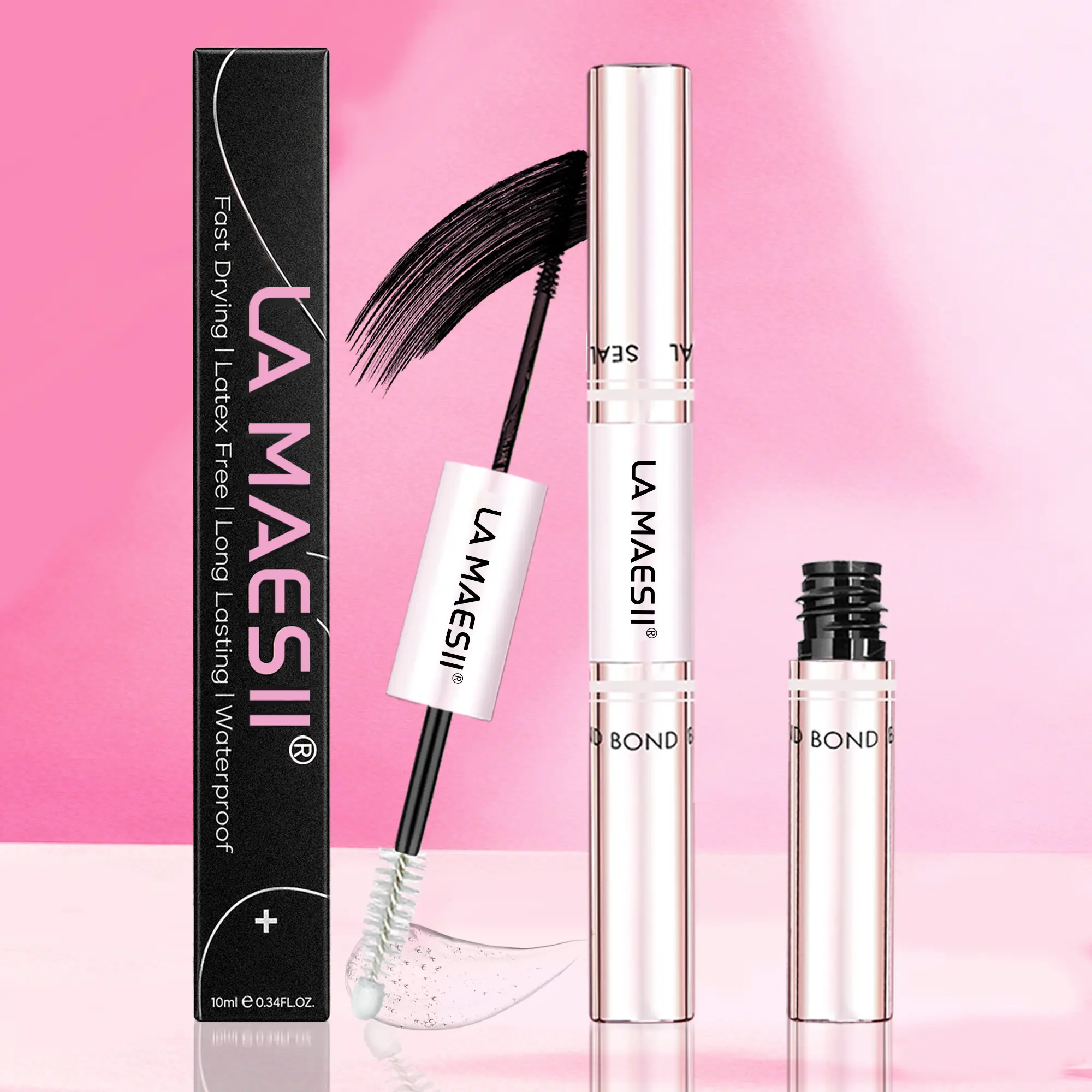 LA MAESII [New Upgrade] 2-in-1 Bond & Seal Black Lash Glue - 10ml, Waterproof, Quick Dry, Strong Hold False Eyelashes & Adhesives, Gentle Safe Formula