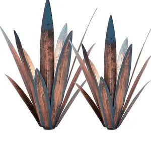 2pcs Tequila Rustic Sculpture DIY Metal Agave Plant Home Decor Rustic Hand Painted Metal Agave Garden Ornaments Outdoor Decor Figurines Home Yard Decorations Stakes Lawn Ornaments.