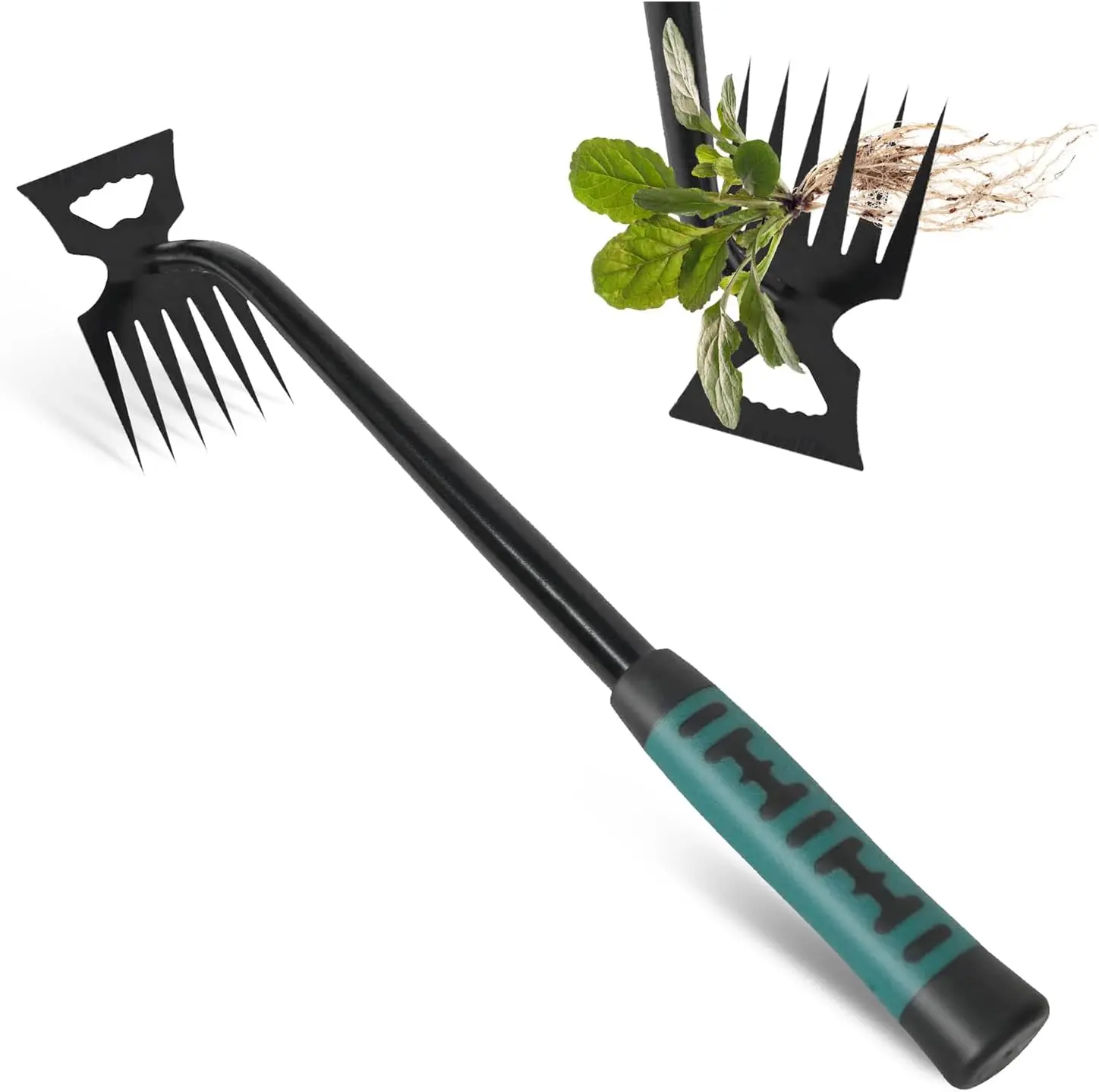 Stainless Steel Weed Puller Hoes, 2026 New 6-Teeth Portable Dual-Function Garden Tool with Rubber Grip, Rust-Resistant for Backyard Vegetable Garden Soil Penetration & Uprooting