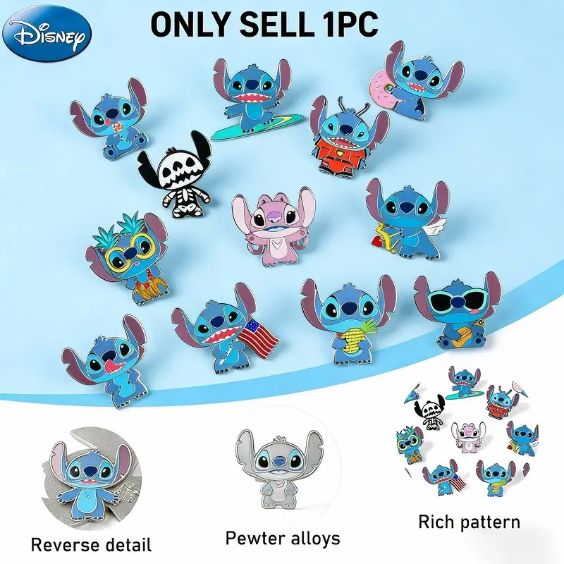 1pc Disney Officially Licensed Stitch Series Enamel Pins Alloy Brooch Pin Vibrant Designs Cute Cartoon Button Pins Decorative Badges for Clothes Bags Backpacks Hats Hair Ties Women's Funny Collectible Display Perfect Birthday Christmas Anime Gift