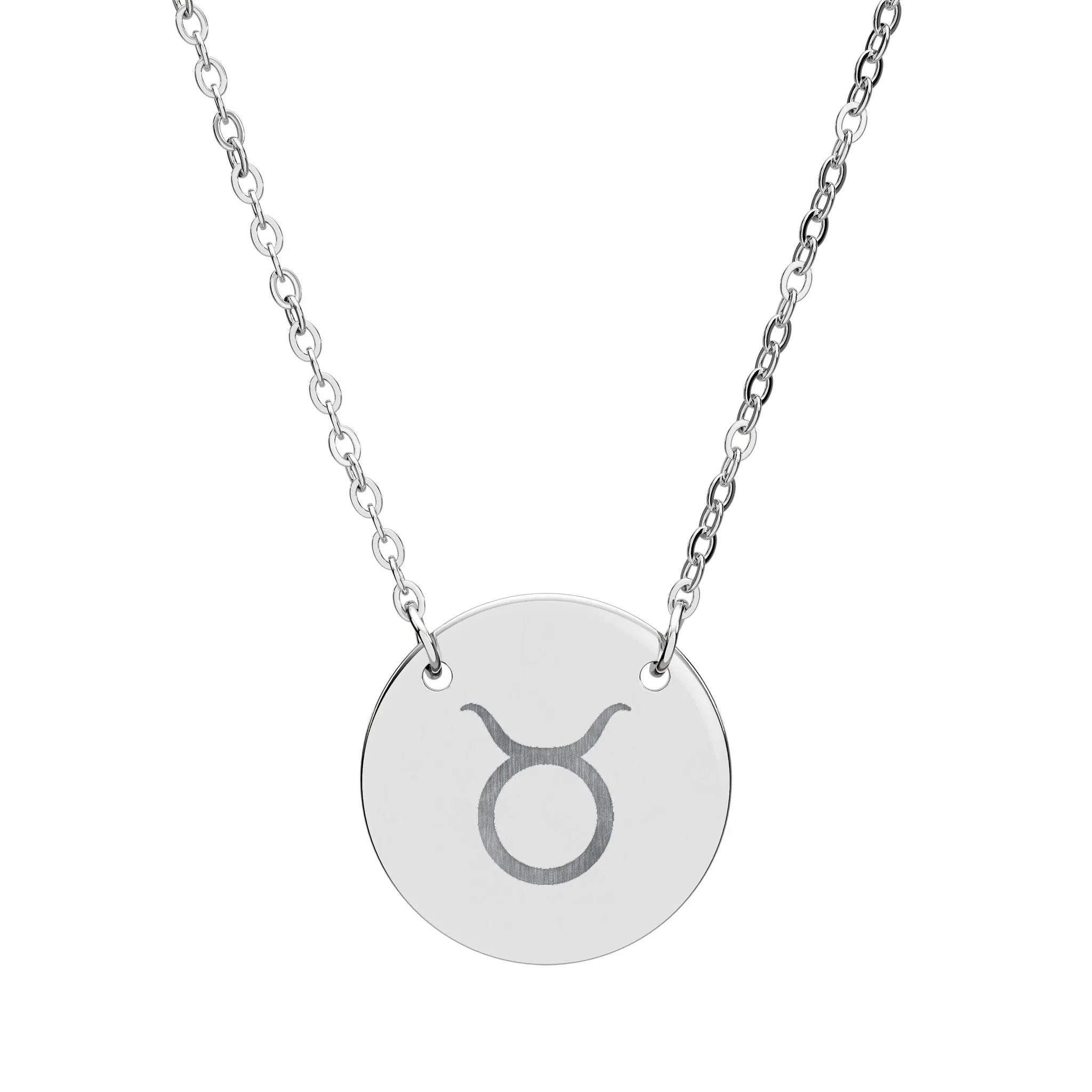 Women's Taurus Circle Emblem Pendant Necklace - Custom Engraved, Laser-Engraved Zodiac Costume Jewelry Gift, Custom Engraved Necklaces, Emblem Necklaces
