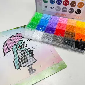 24 Color Bead Set with Initial D Cartoon Template, Handmade DIY Pixel Art Toy, Kids Adult Educational Stress Relief Craft Kit