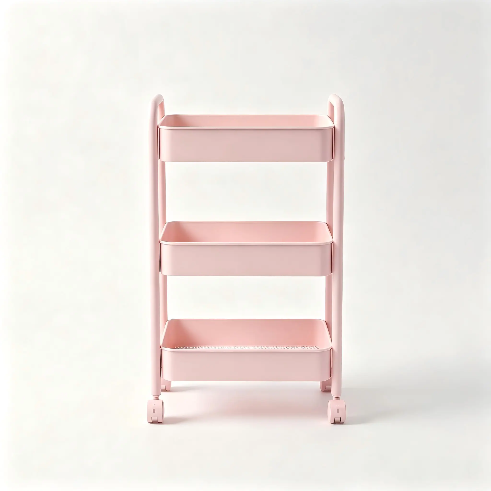 3-Tier Rolling Storage Cart - Soft Blush Pink Mobile Utility Shelf with Lockable Wheels for Home Organization, Beauty Spaces Cosmetic Holder