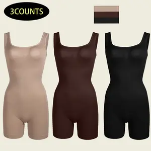 [3counts]Women Yoga Romper Workout Ribbed Square Neck One Piece Seamless Tank Top Jumpsuit Fitness Outfits Fitness Activewear