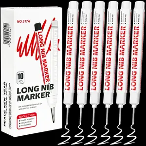 10 Pack Long Tip Marking Pens Oil-Based Woodworking Tile Special Purpose Construction Waterproof Non-Fade Ink