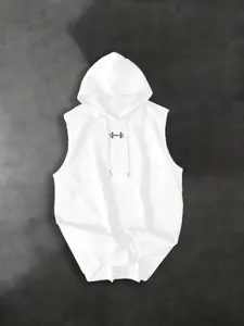 Sport Metrogents Men's Dumbbell Print Hooded Sports Tank Top, Fitted Geometric Pattern, Sporty Style, No Collar, Without Button