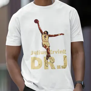 [Dr. J: The Icon of Basketball Artistry]2025 New Summer Men's 100% Cotton Printed T - Shirt, Short - Sleeve, Solid Color, Black & White Available, Versatile & Stylish, Great for Outdoor Events, S - 5XL  Basketball enthusiasts