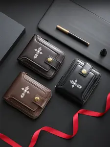 Vintage Engraved Cross Men's Wallet, Short Zipper Card Holder, Christian Theme Multi-Card Money Clip, Large Capacity Anti-Theft, Gift Choice