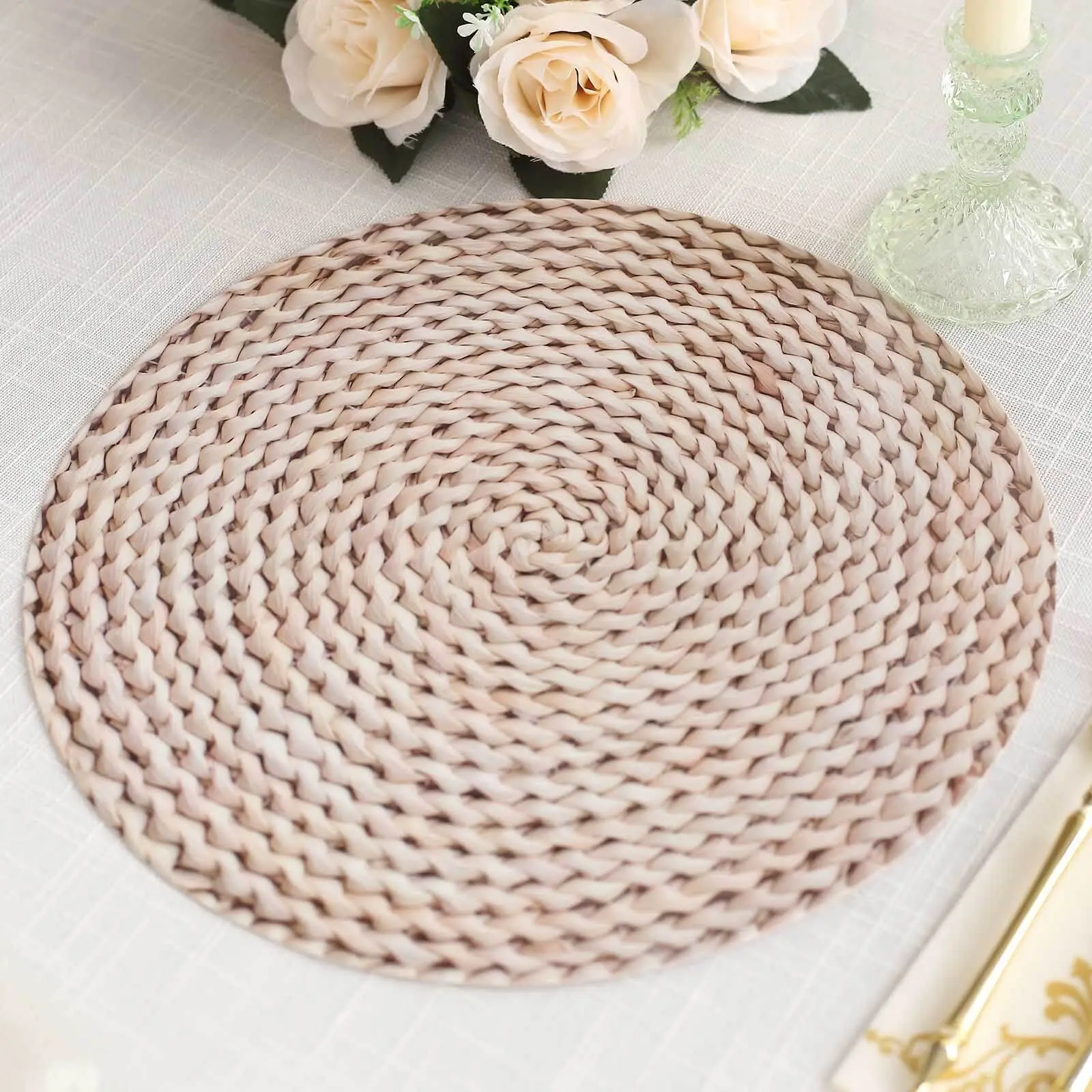 6-Pack Disposable Rectangle Dining Table Mats - 13in Wheat 700GSM Cardboard, Woven Rattan Print, Table Pad for Rustic Parties, Weddings, 13 Inches