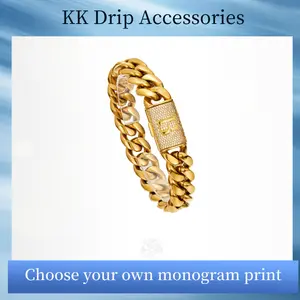 Initial Letter A-Z Cuban Link 14MM Bracelet Stainless Steel Miami Thick Buckle Bracelet Hip Hop Jewelry 7.5in 8.5in