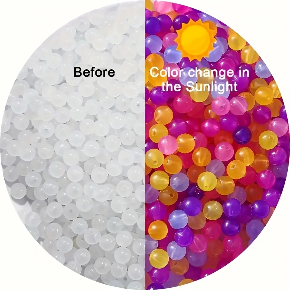 8mm randomly changing color acrylic round beads, sun-sensing multi-color gradient circular beads, suitable for DIY jewelry making, hand bracelets, necklaces and fun accessory items for jewelry.