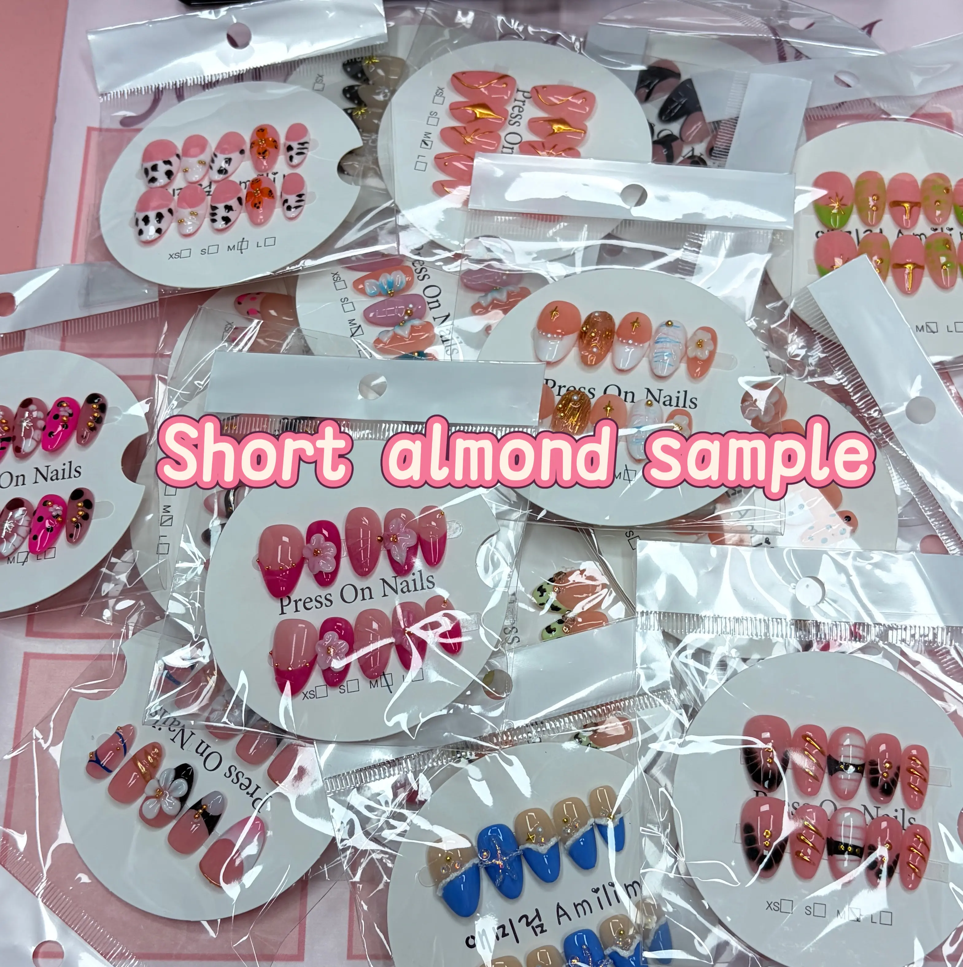 Jojo(11345)gc.20 pairs for $30 Summer vibe short almond nails pick size get random styles
