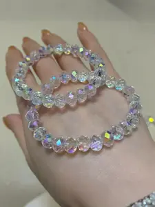 1pcs Elegant Austrian Crystal Beaded Bracelet, Vibrant Gemstone Beads, Elastic Cord, Perfect Holiday Birthday Gift for Women Jewelry, Dainty Crystal Bracelet