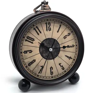 5'' Retro Vintage Metal Desk Alarm Clock - Non-Ticking Silent Antique Analog Table Clock - Battery Operated Quartz Clock for Bedside Desk Table Bedrooms Living Room Home Office Decor