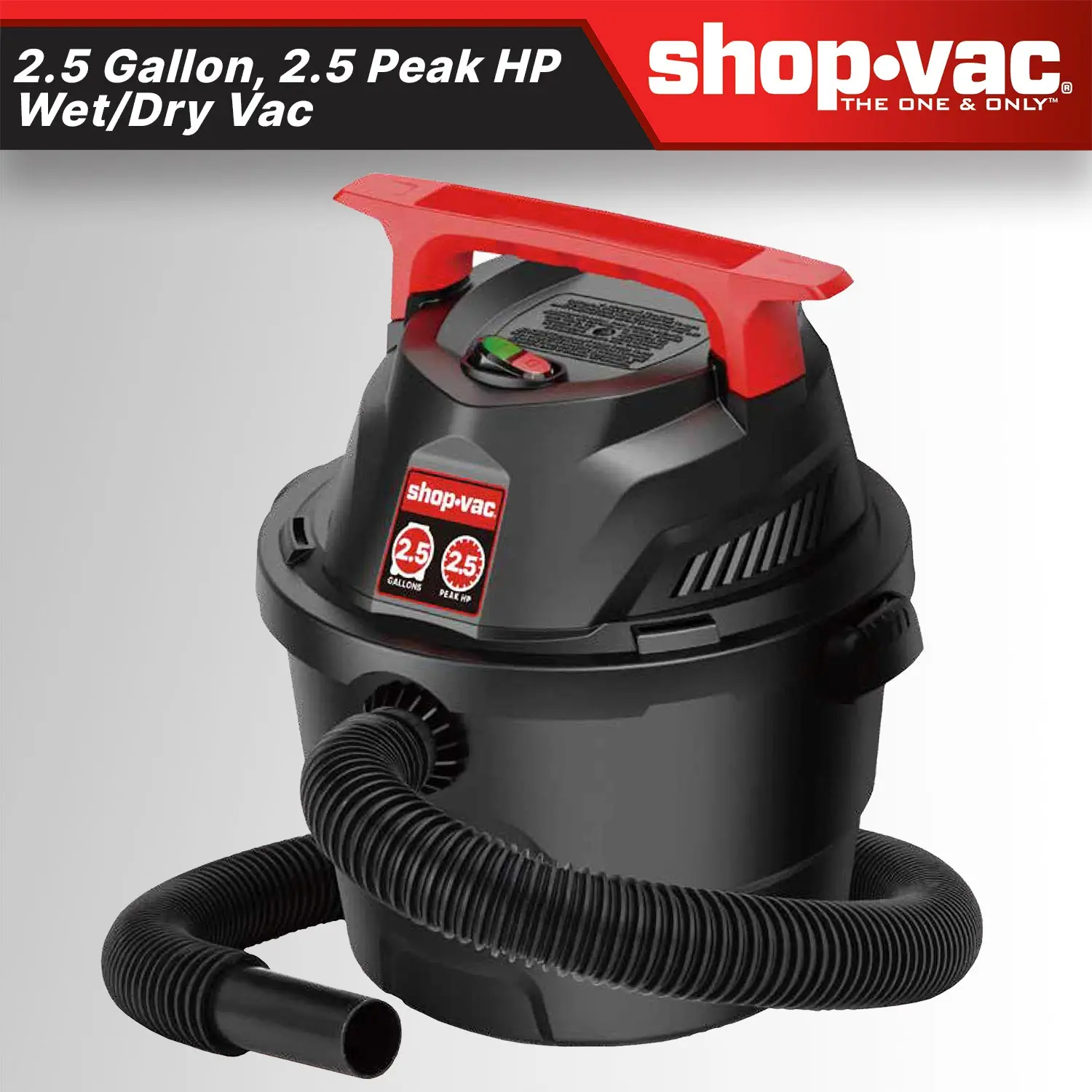Shop-Vac 2.5 Gallon 2.5 Peak HP Wet/Dry Vacuum, Portable Shop Vacuum for Garage, Workshop, Car & Home Cleaning