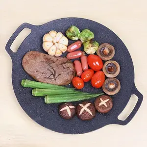 Korean Bbq Grill Pan,Induction Pan, Korean BBQ Plate Barbecue Grill Non Stick Korean Rice Cakes Circular Frying Pan for Home Outdoor Stove (30cm gas model)